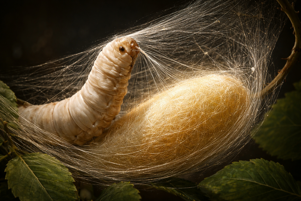 Silkworm spinning cocoon